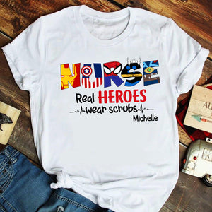 Personalized Nurse Shirt, Real Heroes Wear Scrubs, Custom Letters - Shirts - GoDuckee