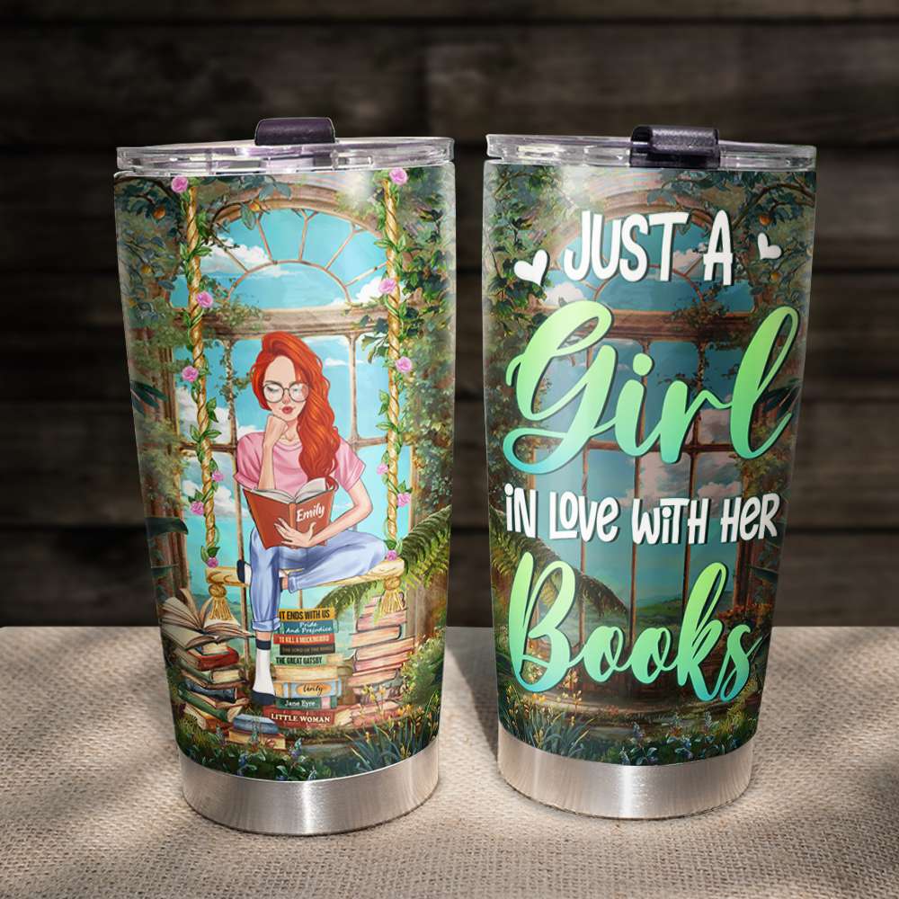 Just A Girl In Love With Her Books, Personalized Tumbler, Gift For Book Lover - Tumbler Cup - GoDuckee