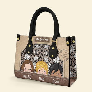 Grandma, We Love You, Personalized Leather Bag - Leopard Gift For Grandma - Leather Bag - GoDuckee