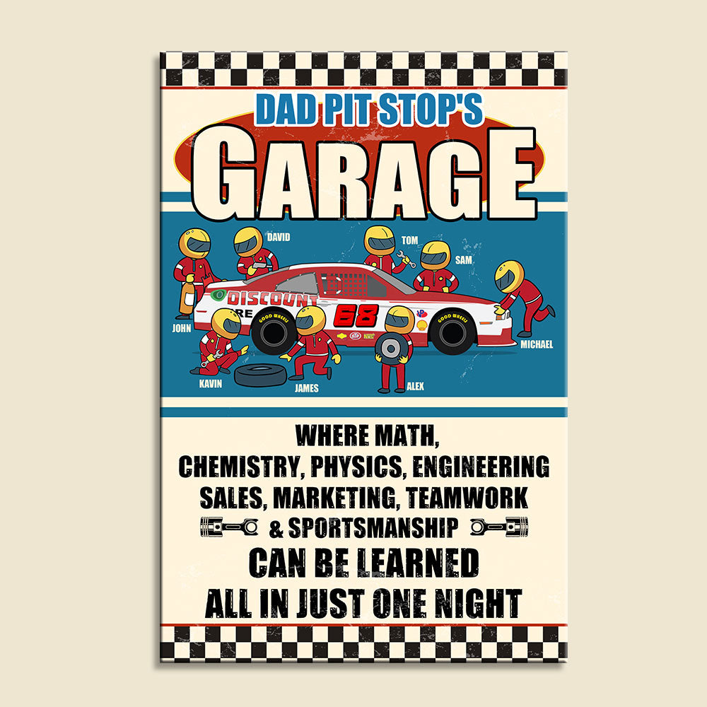 Dad Pit Stop's Garage Personalized Racing Metal Sign - Metal Wall Art - GoDuckee