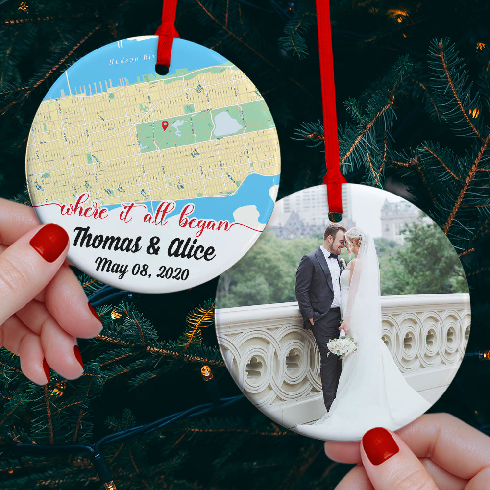 Where It All Began Personalized Map Ceramic Ornament, Christmas Gift For Couple - Ornament - GoDuckee