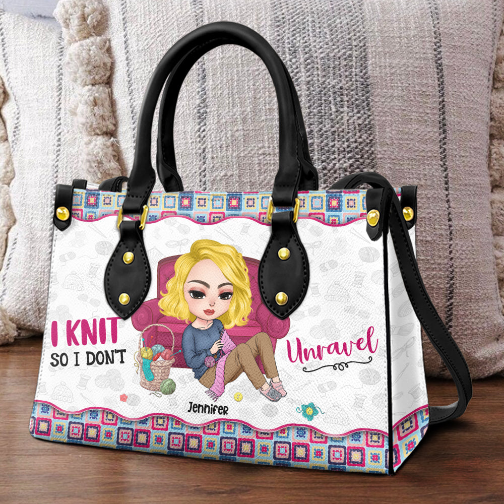 I Knit So I Don't Unravel - Personalized Leather Bag - Cute Gift For Crochet Lover - Leather Bag - GoDuckee