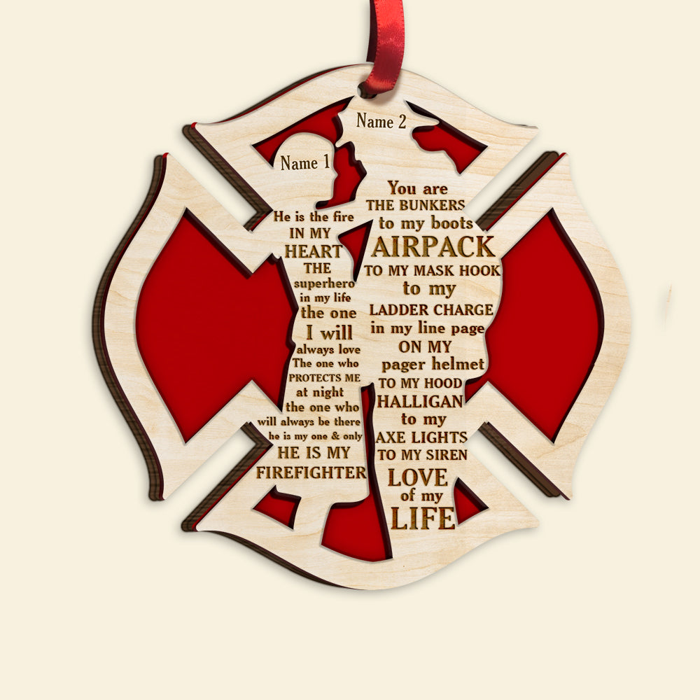 Firefighter He Is The Fire In My Heart Personalized Ornament Gift For Firefighter Couples - Ornament - GoDuckee