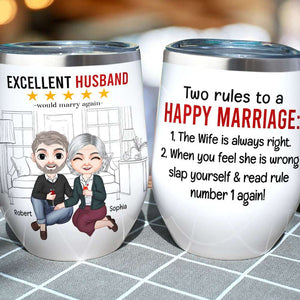 Excellent Husband Or Wife, Couple Sitting Drinking Wine Tumbler - Wine Tumbler - GoDuckee