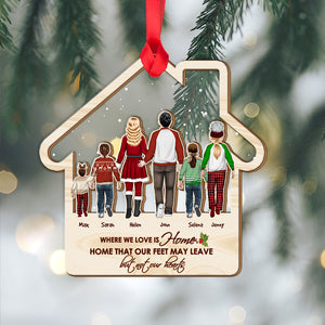 Home That Our Feet May Leave, But Not Our Hearts, Personalized Family Layered Mix Ornament, Christmas Gift - Ornament - GoDuckee