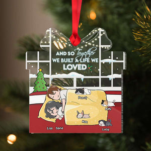 And So Together We Built A Life We Loved, Personalized Cartoon Sleeping Couple & Cat Breeds Ornament, Christmas Gift - Ornament - GoDuckee