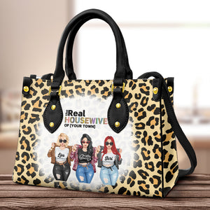 The Real Housewives Of Your Town - Personalized Leather Bag - Gift For Sisters - Leopard Pattern - Leather Bag - GoDuckee