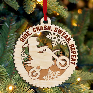 Personalized Motocross Wood Ornament, Ride Crash Swear Repeat - Ornament - GoDuckee