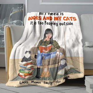 Personalized Reading Girl and Cat Mom Blanket - All I Need Is Books and My Cats - Blanket - GoDuckee