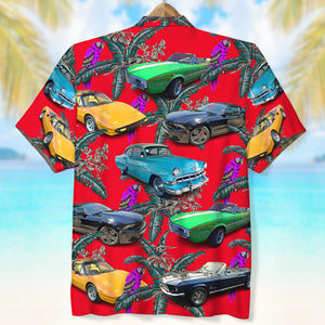 Custom Classic Car Photo Hawaiian Shirt, Purple Parrot Seamless Pattern, Gift For Car Lovers (Car0902) - Hawaiian Shirts - GoDuckee