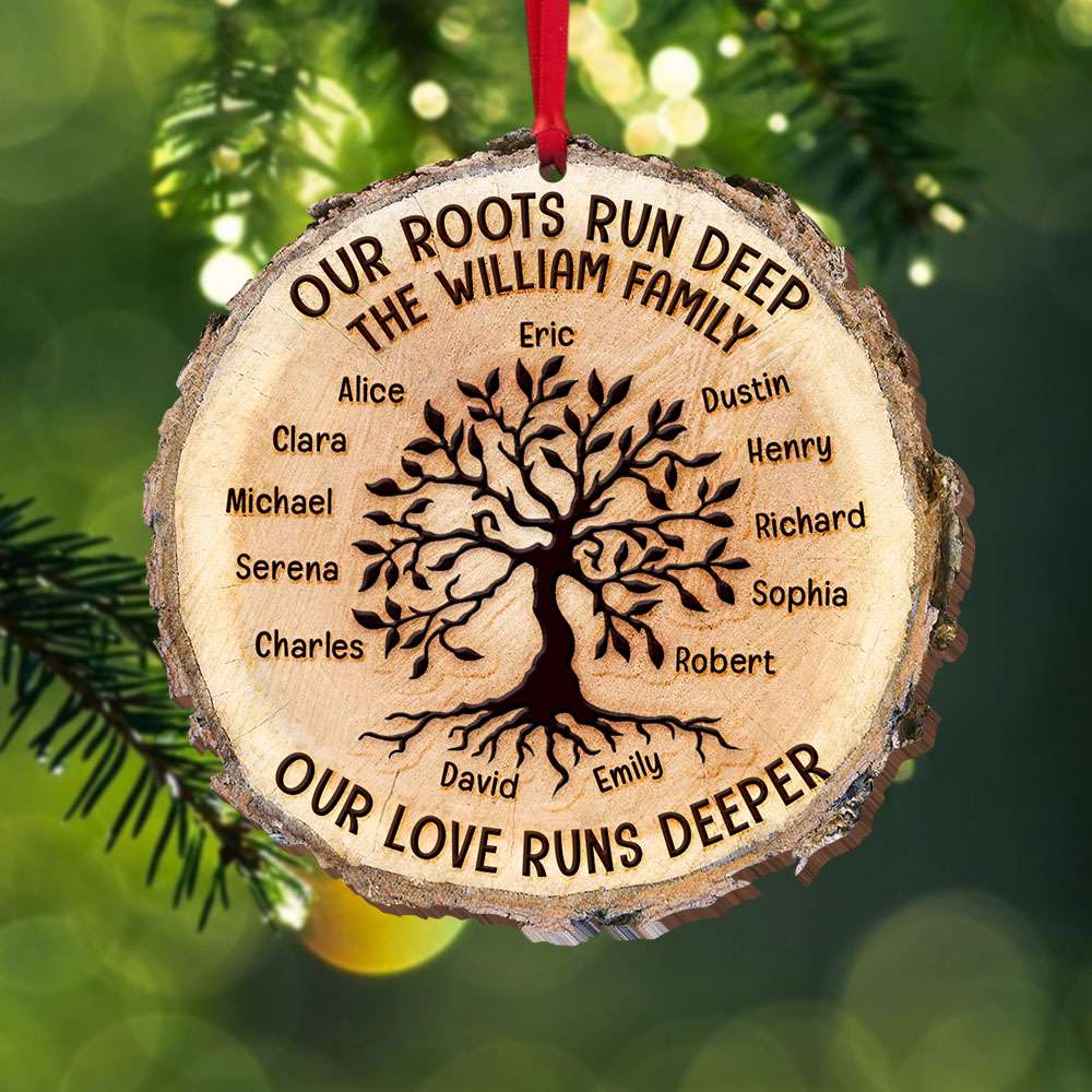 Our Roots Run Deep Our Love Runs Deeper, Personalized Family Tree Wood Ornament - Ornament - GoDuckee