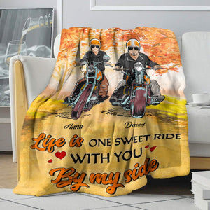 Personalized Biker Couple Blanket - Life Is One Sweet Ride With You - Autumn - Blanket - GoDuckee