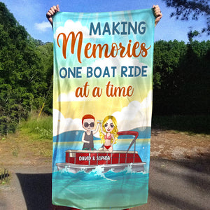 Making Memories One Boat Ride - Personalized Beach Towel - Gifts For Wife, Girlfriend, Pontoon Queen From Husband Fol7-Vd2 - Beach Towel - GoDuckee