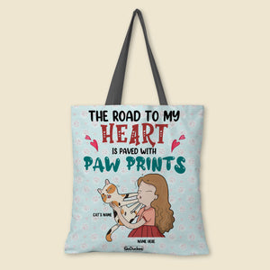 Personalized Gifts For Cat Lovers, For Her, The road to my heart is paved with paw prints Custom Tote Bag - Tote Bag - GoDuckee