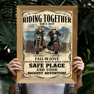 Personalized Couple Biker Poster - Riding Together and Fall In Love - Marriage Chapter - Poster & Canvas - GoDuckee