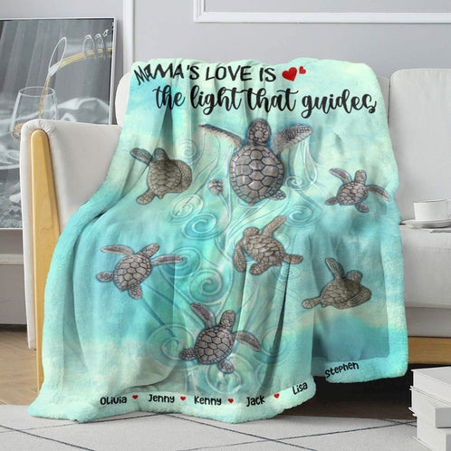 Custom Turtle Family Blanket - Mama's Love Is The Light That Guides - Blanket - GoDuckee