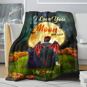 Personalized Witch & Dracula Couple Blanket - I Love You To The Moon And Back - Blanket - GoDuckee