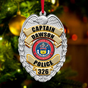 Police Badge With Custom State Seal - Personalized Acrylic Ornament - Ornament - GoDuckee