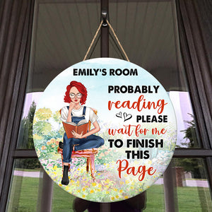 Probably Reading - Personalized Round Wooden Sign - Gift For Book Lover - Nose In A Book - Wood Sign - GoDuckee