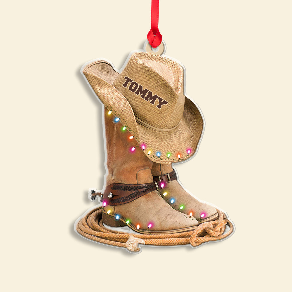 Cowboy Hat Shoes Personalized Acrylic Ornament - Ornament - GoDuckee