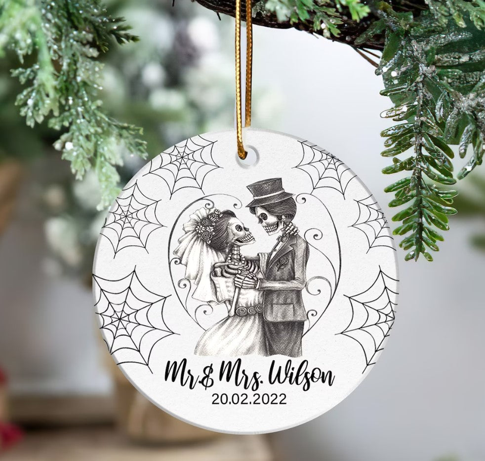 Personalized Skeleton Couple Ornament, Groom and Bride Wedding - Ornament - GoDuckee