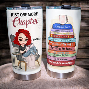 Custom Book Titles - Personalized Sitting Girl Tumbler - Just One More Chapter - Tumbler Cup - GoDuckee