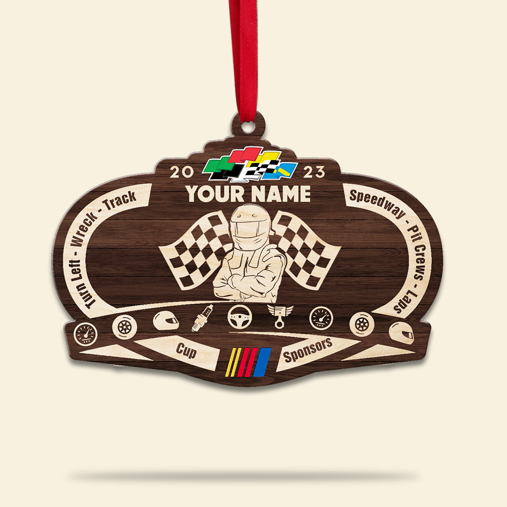 Turn Left-Wreck-Track Personalized Racing Custom Shape Wood Ornament - Ornament - GoDuckee