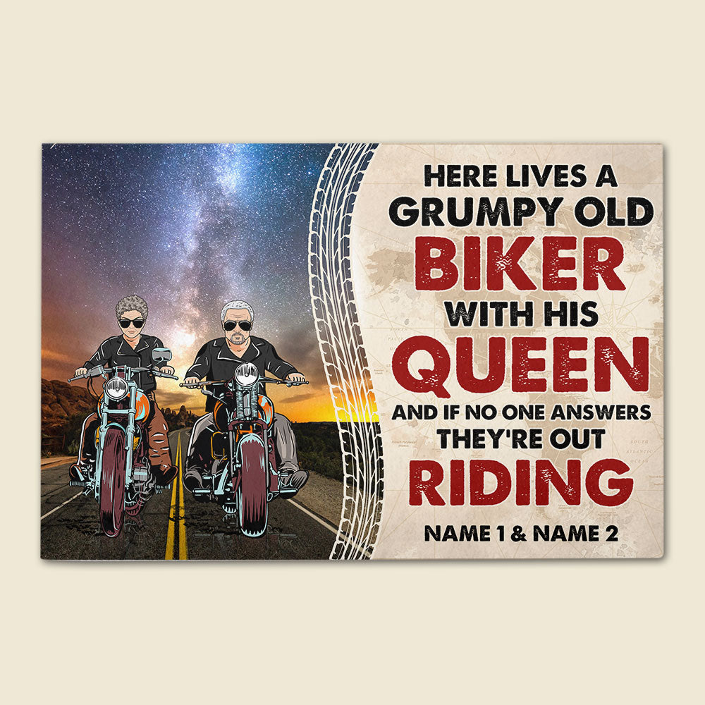 Personalized Biker Couples Doormat - Here Lives A Grumpy Old Biker With His Queen - Marriage Chapter - Doormat - GoDuckee