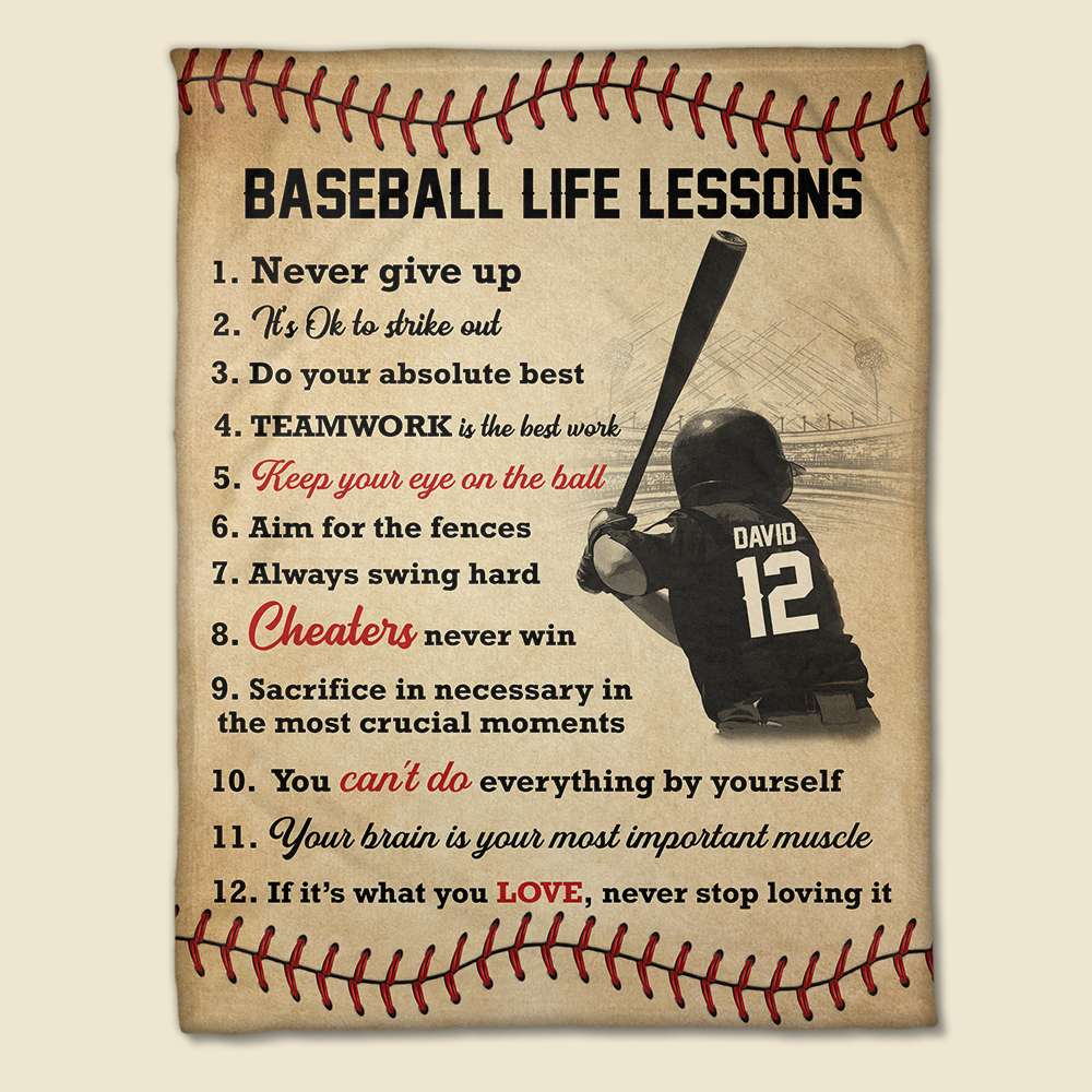 Baseball Player 12 Life Lessons Personalized Baseball Blanket - Blanket - GoDuckee