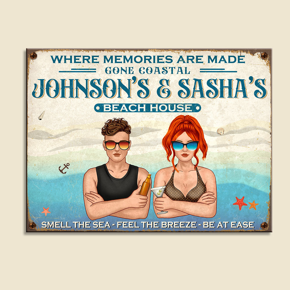 Personalized Hawaii Wreath Couple Metal Sign - Where Memories Are Made Gone Coastal - Metal Wall Art - GoDuckee
