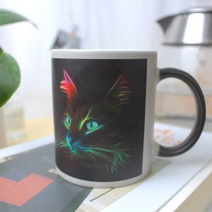 Neon Cat Black Background, Personalized Magic Mug, Gifts for Cat Lovers - Magic Mug - GoDuckee