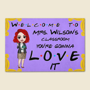 Personalized Teacher Dolls - Classroom Welcome Mat - You're Gonna Love It - Purple Friends Door - Doormat - GoDuckee