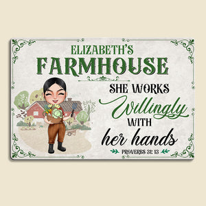 She Works Willingly With Her Hands Personalized Farmer Metal Sign - Metal Wall Art - GoDuckee