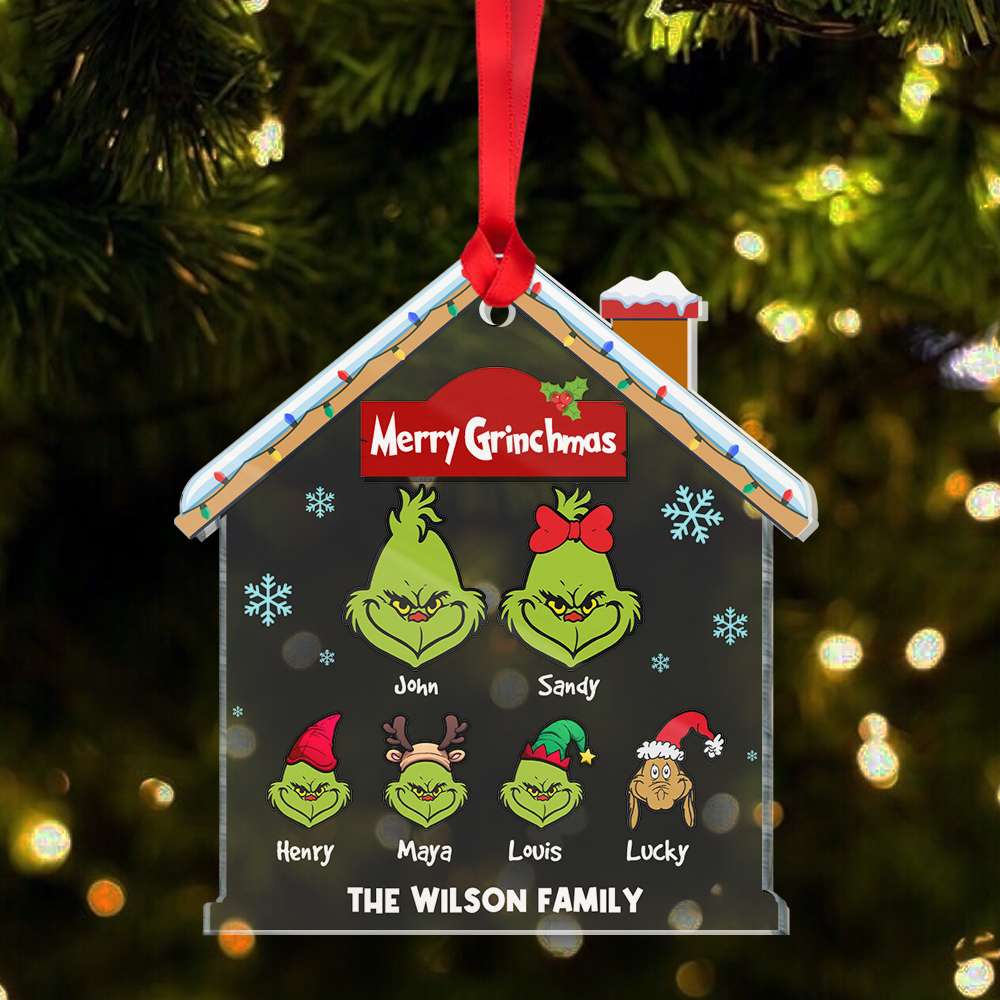 Merry Grinchmas, Personalized Green Family Acrylic Ornament, Christmas Gift - Ornament - GoDuckee