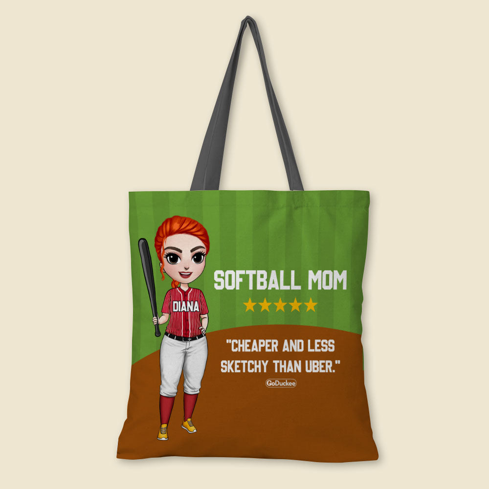 Softball Mom Less Sketchy Than U.ber Personalized Tote Bag - Tote Bag - GoDuckee