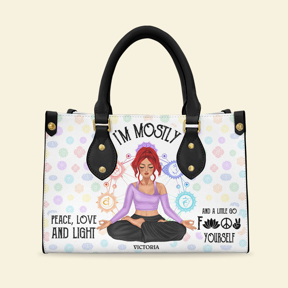 I'm Mostly Peace Love And Light Personalized Yoga - Leather Bag - GoDuckee