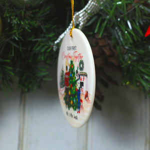 Our First Christmas Together, Personalized Circle Ceramic Ornament Gift For Couples - Ornament - GoDuckee