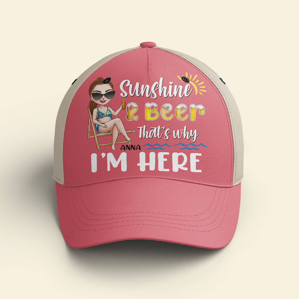 Beach Girl Sunshine & Beer That's Why I'm Here Personalized Classic Cap Gift For Her - Classic Cap - GoDuckee