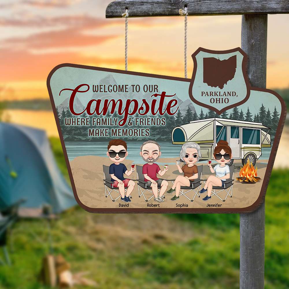 Where Family And Friends Make Memories, Personalized Wood Sign, Campsite Welcome Wood Sign, Gift For Camping Lovers - Wood Sign - GoDuckee