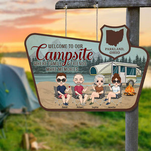 Where Family And Friends Make Memories, Personalized Wood Sign, Campsite Welcome Wood Sign, Gift For Camping Lovers - Wood Sign - GoDuckee