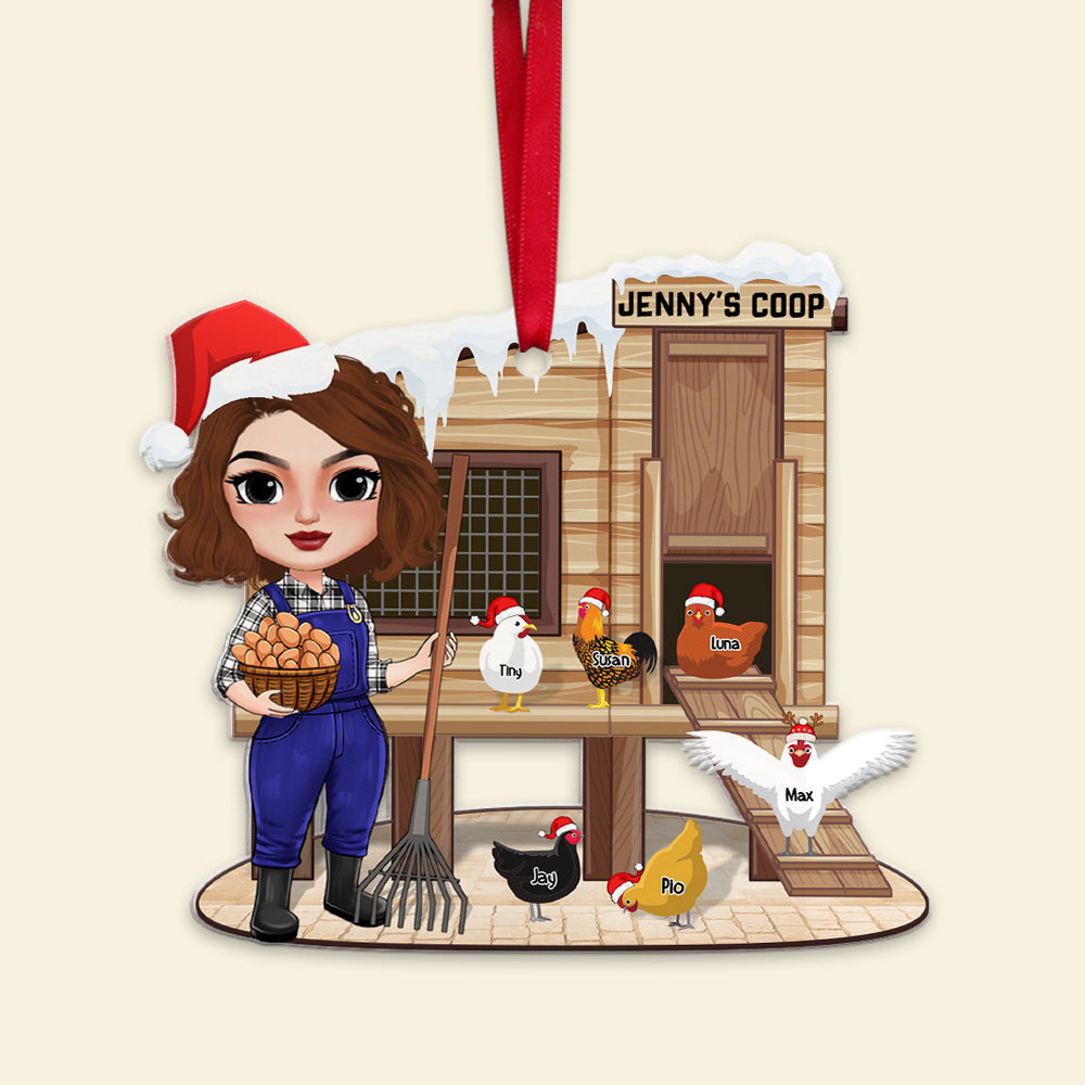 Poultry Farming Girl, Personalized Chicken Coop Ornament, Christmas Decor for Farm Girls - Ornament - GoDuckee