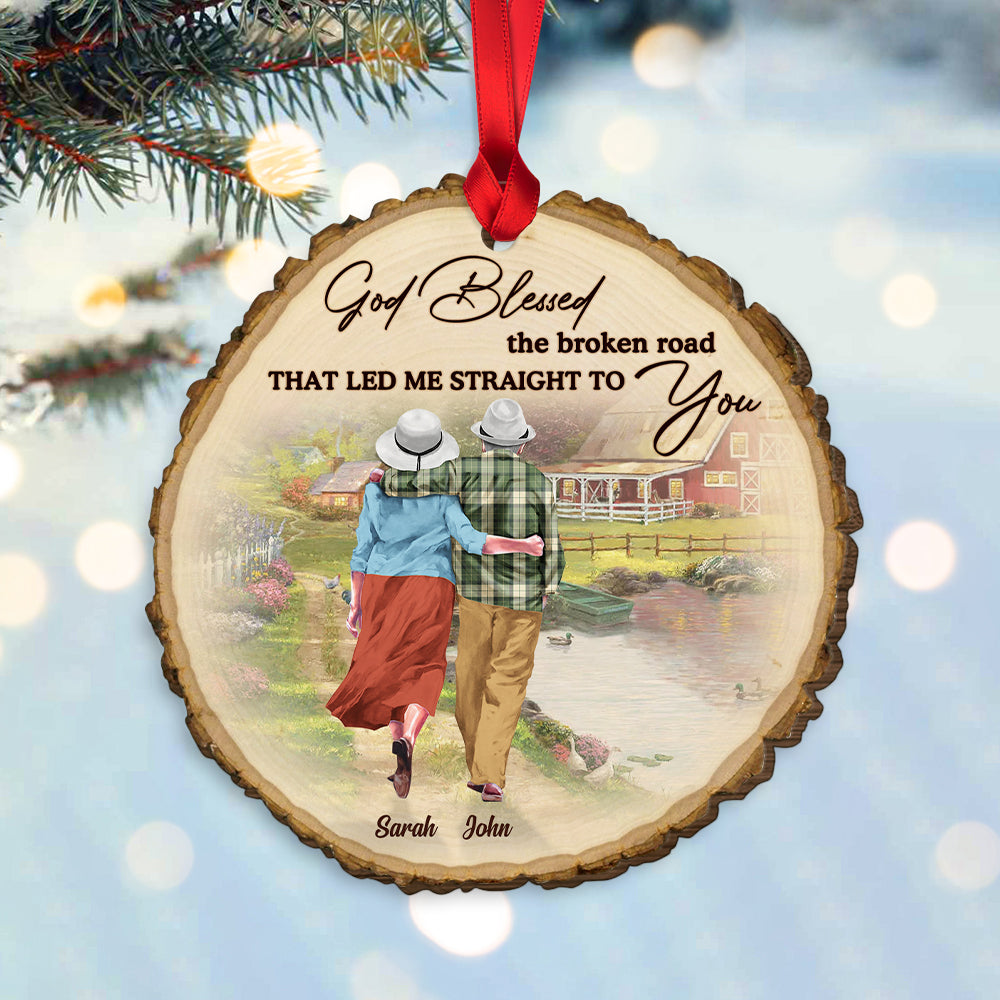 God Blessed The Broken Road That Led Me Straight To You, Personalized Old Couple Wood Ornament, Christmas Gift - Ornament - GoDuckee