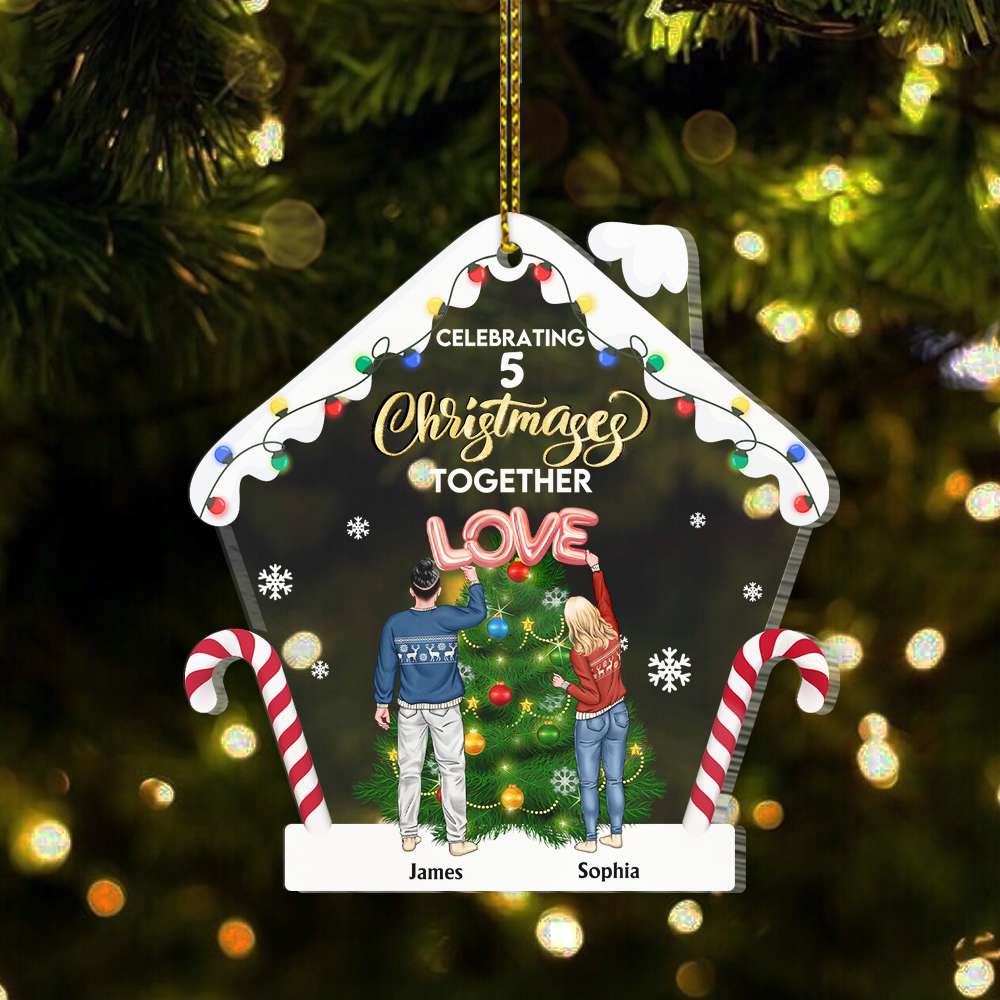 Celebrating Christmas Together,Personalized New Home Couple Acrylic Custom Shape Ornament, Christmas Gift - Ornament - GoDuckee