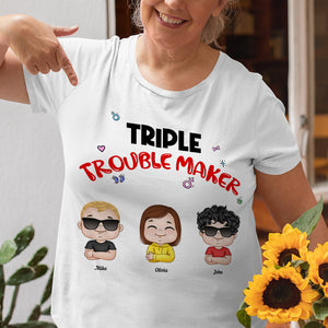 Triple Trouble Maker- Gift For Grandma- Personalized Shirt - Grandma Shirt - Shirts - GoDuckee