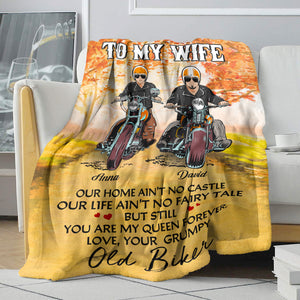 Personalized Biker Couple Blanket - To My Wife, You Are My Queen Forever, Your Grumpy Old Biker - Blanket - GoDuckee
