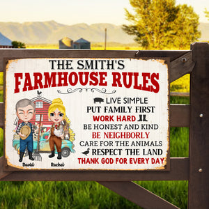 Farmhouse Rules - Personalized Metal Sign - Metal Wall Art - GoDuckee