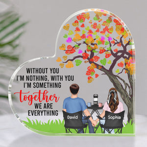 Together We Are Everything, Gift For Couple, Personalized Heart Shaped Acrylic Plaque, Couple Sitting Acrylic Plaque, Anniversary Gift - Decorative Plaques - GoDuckee