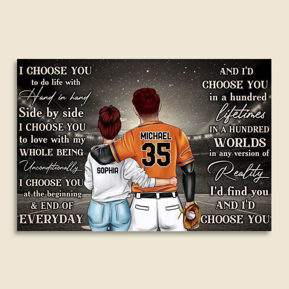 Personalized Baseball Couple Poster - I Choose You To Do Life With Hand In Hand, Side By Side - Poster & Canvas - GoDuckee