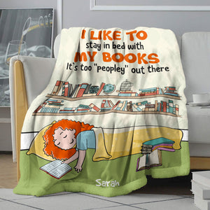 Personalized Cartoon Sleeping Girl Blanket - Book Lover - I Like To Stay In Bed With My Books - Blanket - GoDuckee