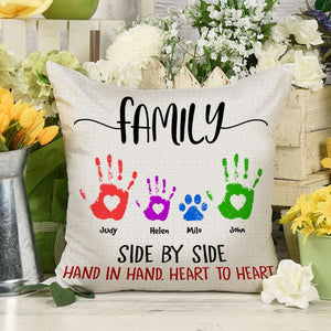 Family Side By Side Hand In Hand Heart To Heart - Personalized Family Pillow - Pillow - GoDuckee